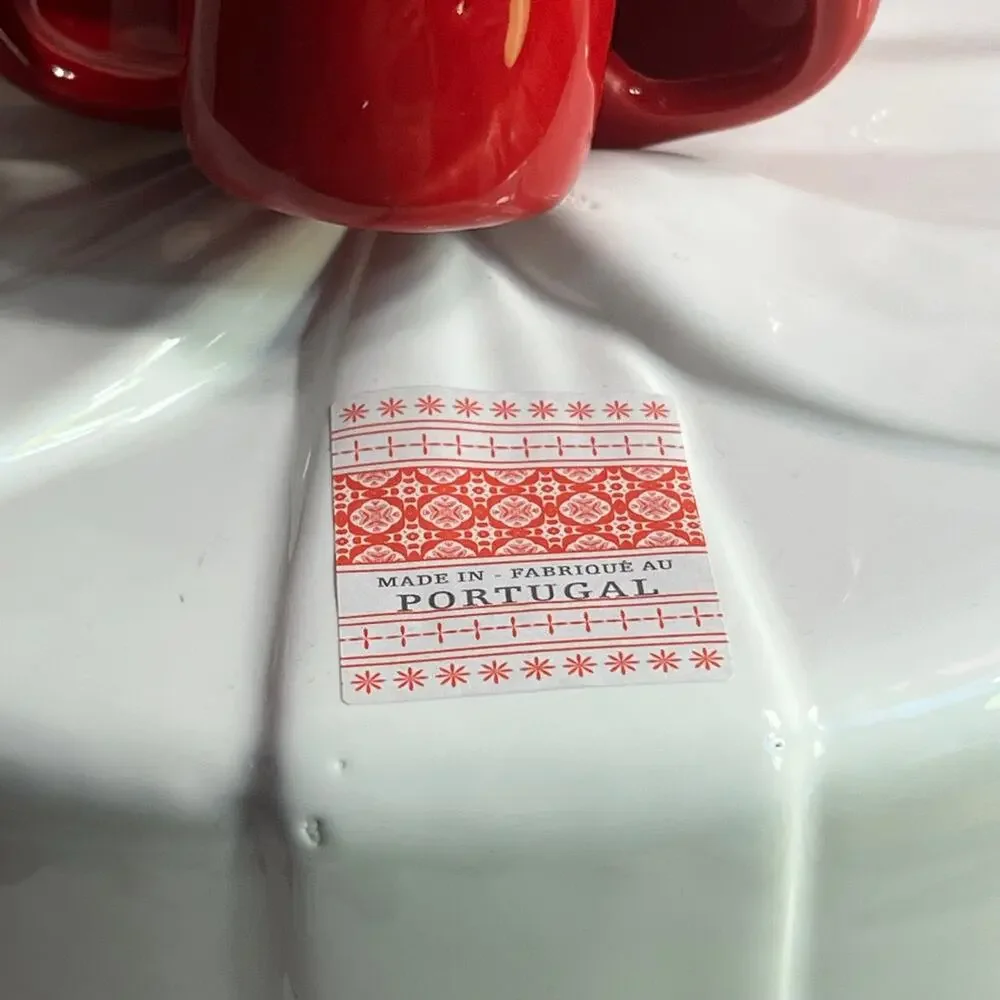 VTG NOS Made In Portugal Destinos Ceramic Ribbons And Bows Pedestal Cake Plate